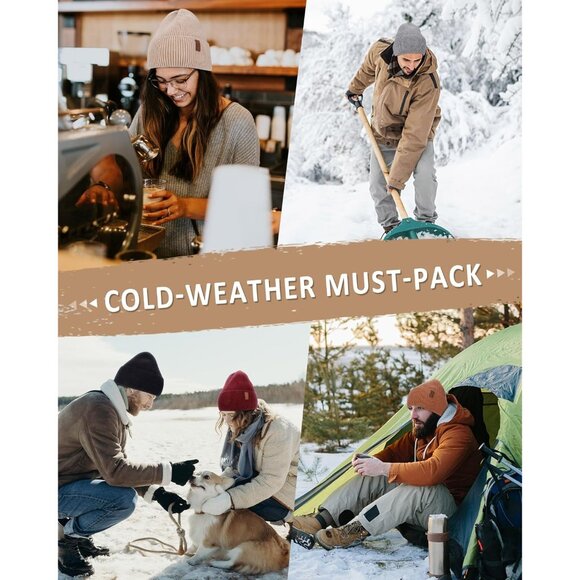 Fleece Lined Winter Beanie for Men Women Warm Windproof Beanies Hats Thick Knit - Picture 7 of 7